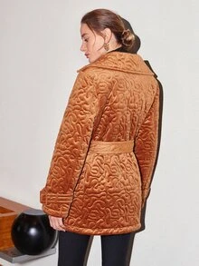 MOTF PREMIUM JACQUARD BELTED WINTER COAT - Brown - View 4