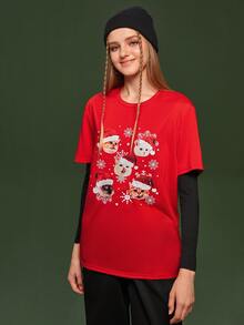 Manfinity 1pc Christmas Print Tee Without Black Tee - Red - View 5