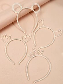 4pcs Toddler Girls Faux Pearl Headband - White - View 2