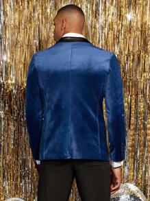 Manfinity Men Contrast Shawl Collar Blazer - Navy Blue - View 2