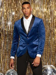 Manfinity Men Contrast Shawl Collar Blazer - Navy Blue - View 6