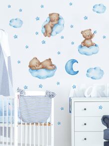 1 pièce Autocollant mural motif Ours et Lune, Autocollants, Décalcomanie murale, Décalcomanie en vinyle pour la décoration de la maison, Articles de décoration printanière pour rafraîchir votre maison, Autocollants de décoration de fête, Cadeaux pour anniversaire et remise de diplôme
