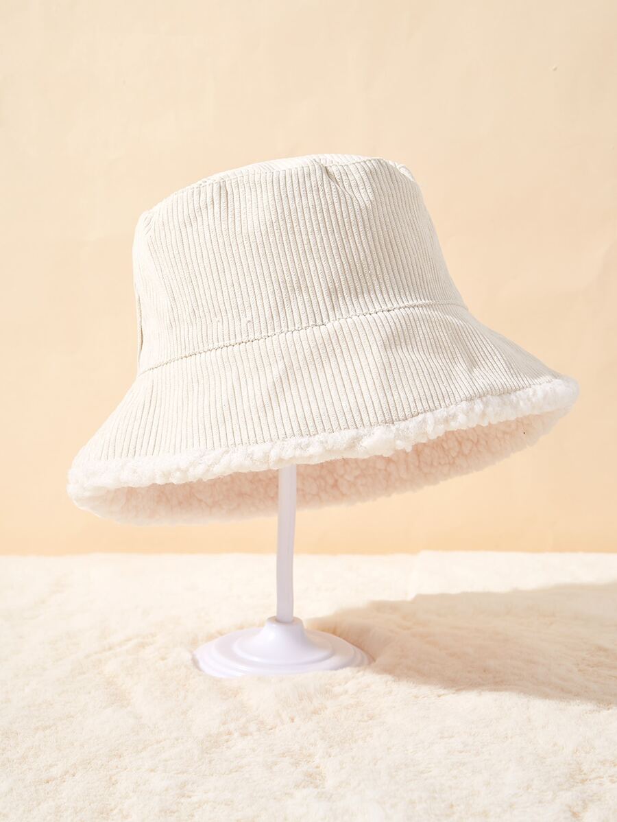 Solid Fuzzy Bucket Hat - Beige - View 1