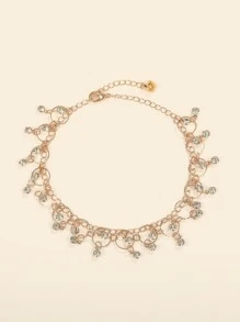 SHEIN Belle Pulsera tobillera con diamante de imitación con diseño de fleco - Amarillo Oro - Ver 2