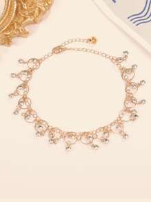 SHEIN Belle Pulsera tobillera con diamante de imitación con diseño de fleco - Amarillo Oro - Ver 3