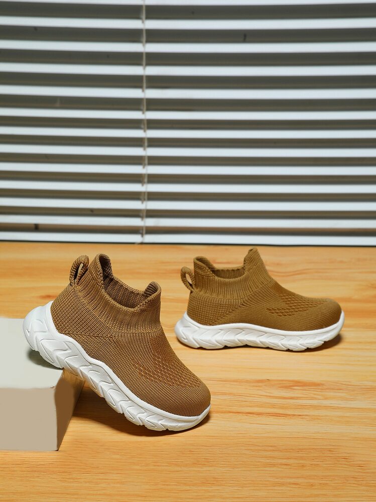 儿童四季透气一脚蹬休闲鞋，柔软鞋面，防滑外底，运动鞋 - 棕色 - 查看 2