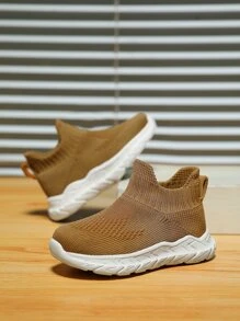 儿童四季透气一脚蹬休闲鞋，柔软鞋面，防滑外底，运动鞋 - 棕色 - 查看 4