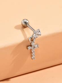 1pc Rhinestone Cross Decor Earring - Silver - View 1