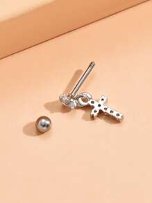 1pc Rhinestone Cross Decor Earring - Silver - View 2