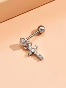 1pc Rhinestone Cross Decor Earring - Silver - View 3