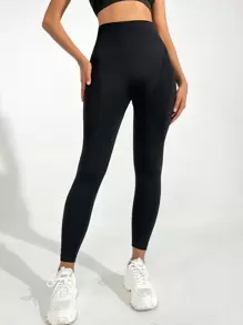 Yoga Basic Quần Leggings Thể thao Nữ màu trơn - màu đen - Xem 4