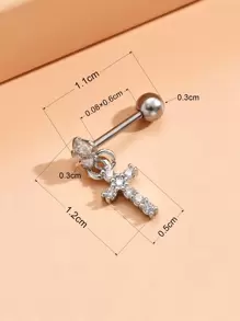 1pc Rhinestone Cross Decor Earring - Silver - View 5