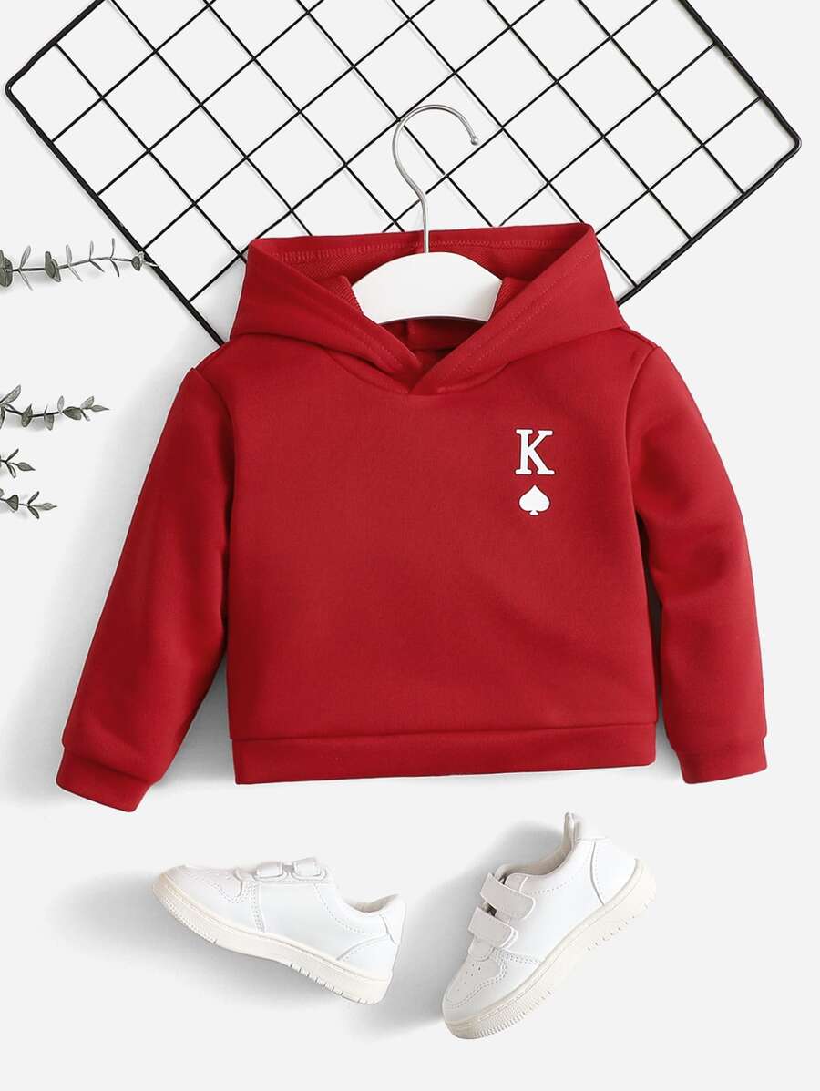 SHEIN Baby Boy Playing Card Print Hoodie - Burgundy - View 1