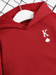 SHEIN Baby Boy Playing Card Print Hoodie - Burgundy - View 3