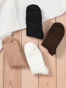 4雙男士素色毛絨襪子 - 彩色 - 查看 3