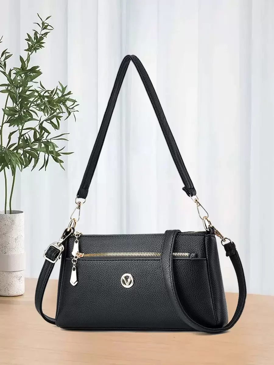 Metal Decor Shoulder Bag, Mother's Day Gift For Mom - Black - View 1