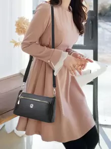 Metal Decor Shoulder Bag, Mother's Day Gift For Mom - Black - View 7