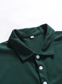 Manfinity Homme Áo thun có cổ Nam Nút phía trước Sọc ca rô Giải trí - Màu xanh lá cây đậm - Xem 3