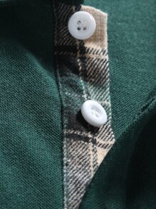 Manfinity Homme Áo thun có cổ Nam Nút phía trước Sọc ca rô Giải trí - Màu xanh lá cây đậm - Xem 5