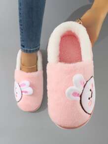 Cartoon Rabbit Detail Fluffy Novelty Slippers - Baby Pink - View 1