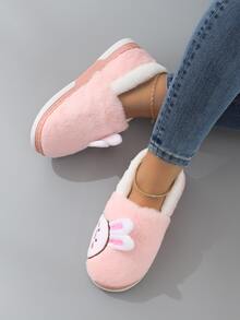 Cartoon Rabbit Detail Fluffy Novelty Slippers - Baby Pink - View 2