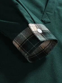 Manfinity Homme Áo thun có cổ Nam Nút phía trước Sọc ca rô Giải trí - Màu xanh lá cây đậm - Xem 8