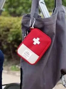 可爱迷你便携式医药包急救箱医疗应急包收纳袋户外家用药品药丸储存袋旅行收纳袋、化妆包、化妆包、度假收纳袋、大容量化妆品收纳袋化妆盒，适用于口红、刷子、护肤品、手机、硬币、小物品，适用于家庭、礼物、度假和节日万圣节圣诞节多功能用途 - 紅色 - 查看 3