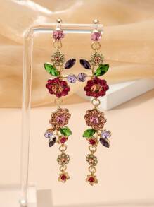 Rhinestone Flower Drop Earrings Valentines,Mom,Mother,Mother's Day,Gift - Multicolor - View 3