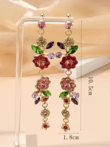 Rhinestone Flower Drop Earrings Valentines,Mom,Mother,Mother's Day,Gift - Multicolor - View 5