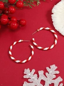 1对圣诞糖果、心形、五角星、竹节耳环，适合圣诞节佩戴 - 紅白色 - 查看 4