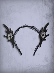 ROMWE Goth Diadema con adorno ribete con volante - Negro - Ver 3