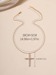 Vòng cổ Faux Pearl Cross Charm - Vàng - Xem 5