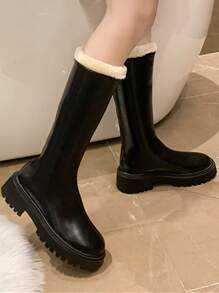 Zipper Back Thermal Lined Combat Boots - Black - View 2