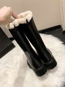 Zipper Back Thermal Lined Combat Boots - Black - View 3