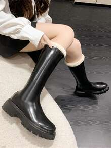 Zipper Back Thermal Lined Combat Boots - Black - View 4