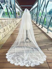 Flower Detail Bridal Veil - White - View 1