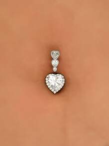 1入組方晶鋯石愛心裝飾臍環中性時尚朋克身體穿刺首飾銅首飾類 - 銀色 - 查看 1