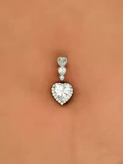 1入組方晶鋯石愛心裝飾臍環中性時尚朋克身體穿刺首飾銅首飾類