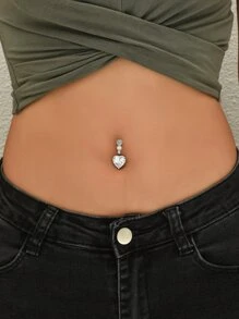 1入組方晶鋯石愛心裝飾臍環中性時尚朋克身體穿刺首飾銅首飾類 - 銀色 - 查看 2