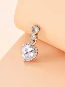 1入組方晶鋯石愛心裝飾臍環中性時尚朋克身體穿刺首飾銅首飾類 - 銀色 - 查看 3