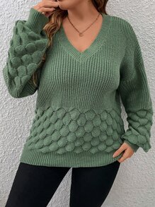 SHEIN LUNE Suéter de punto de hombros caídos con textura - Verde - Ver 1