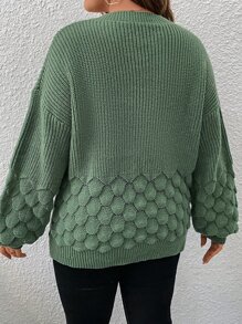 SHEIN LUNE Suéter de punto de hombros caídos con textura - Verde - Ver 2