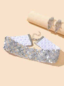 3 piezas Set joya con diamante de imitación & con lentejuelas - Plateado - Ver 2