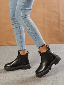Go With Shorts,Fashion Match Black Dress,Women's Solid Color Chelsea Boots, Simple & Fashionable Slip-On Ankle Boots Go With Fall Women Clothes