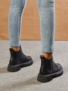 Go With Shorts,Fashion Match Black Dress,Women's Solid Color Chelsea Boots, Simple & Fashionable Slip-On Ankle Boots Go With Fall Women Clothes