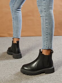 Go With Shorts,Fashion Match Black Dress,Women's Solid Color Chelsea Boots, Simple & Fashionable Slip-On Ankle Boots Go With Fall Women Clothes