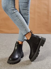 Go With Shorts,Fashion Match Black Dress,Women's Solid Color Chelsea Boots, Simple & Fashionable Slip-On Ankle Boots Go With Fall Women Clothes