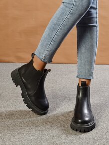 Go With Shorts,Fashion Match Black Dress,Women's Solid Color Chelsea Boots, Simple & Fashionable Slip-On Ankle Boots Go With Fall Women Clothes