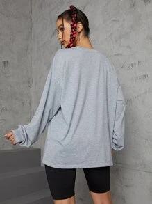 INAWLY Drop Shoulder Oversized Solid Tee Fall Cloth For Women - Grey - View 2
