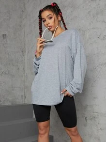 INAWLY Drop Shoulder Oversized Solid Tee Fall Cloth For Women - Grey - View 5